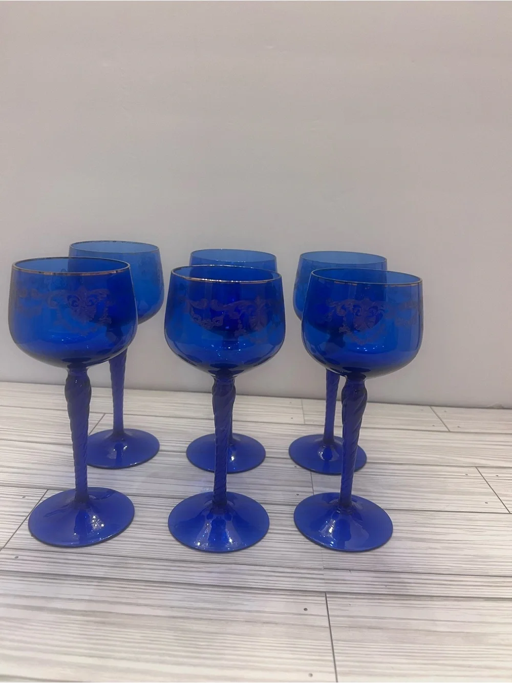 Cobalt Blue Twisted Stem Wine Glasses - Set of 6